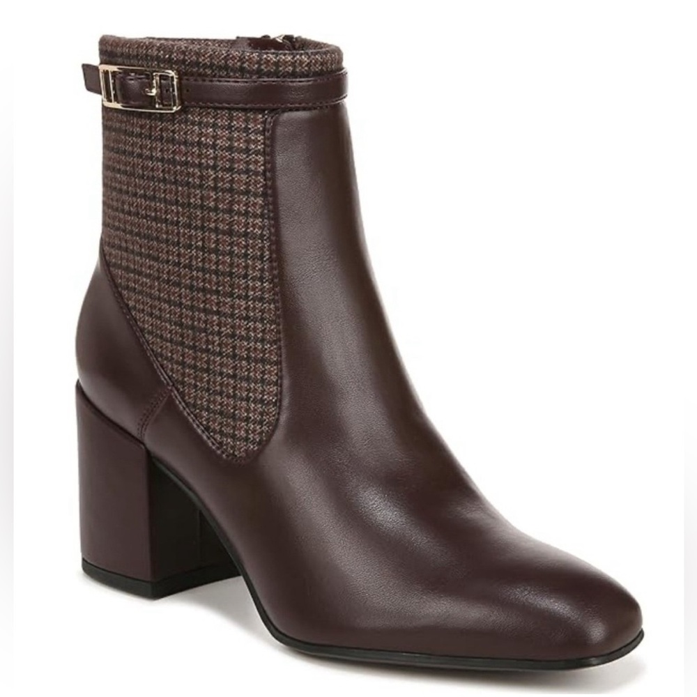 Franco Sarto Tribute Houndstooth Plaid Square Toe Block Heel Boots NWOB 9.5